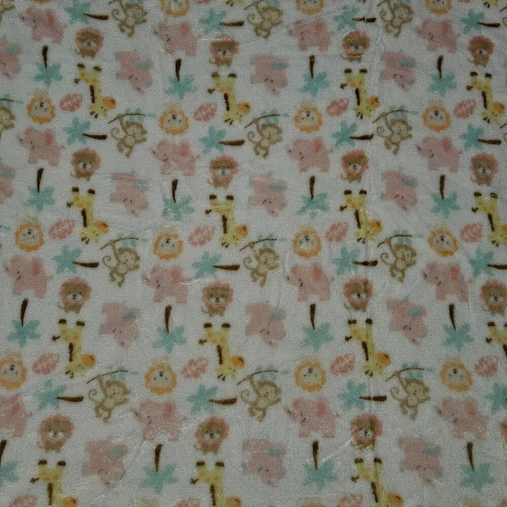 Baby Starters Safari Blanket Lion Giraffe Monkey Pink Elephant Palm Tree 30x36